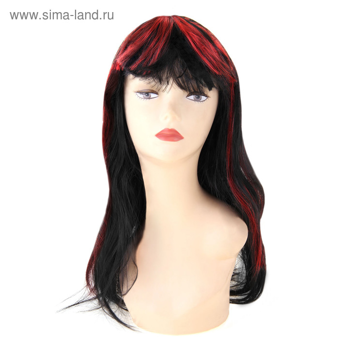 карнавал парик длинные волосы черные с медью челка конусом - Фото 1