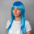 Карнавальный парик, длинные прямые волосы, цвет голубой, 120 г - фото 8378193