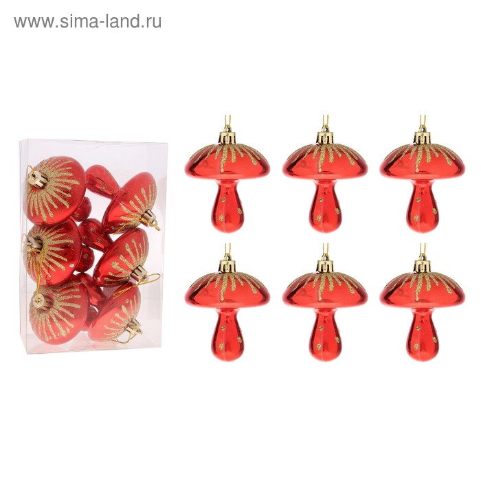Украшение ёлочное "Грибочки с лучиками" (набор 6 шт) 6 см - Фото 1