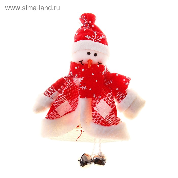 мягкая подвеска снеговик ножки бубенцы 17 см красный костюм - Фото 1