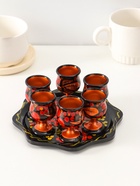 Подарочный набор: 6 шт. 30 мл рюмок на подносе, дерево хохлома - Фото 1