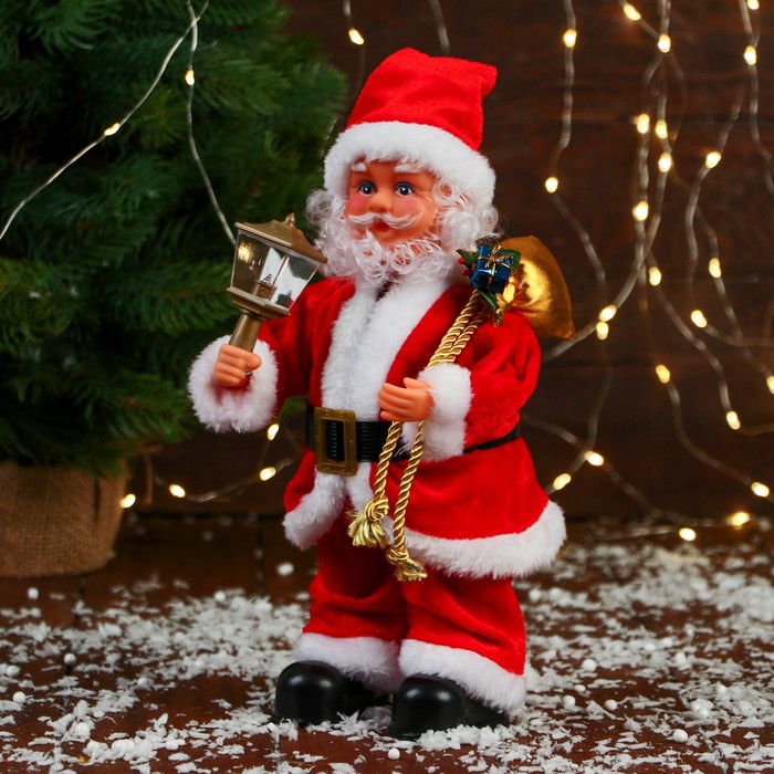 Дед Мороз "Красная шубка, ремешок, с фонариком" с подсветкой, двигается, 27 см - фото 1890604214