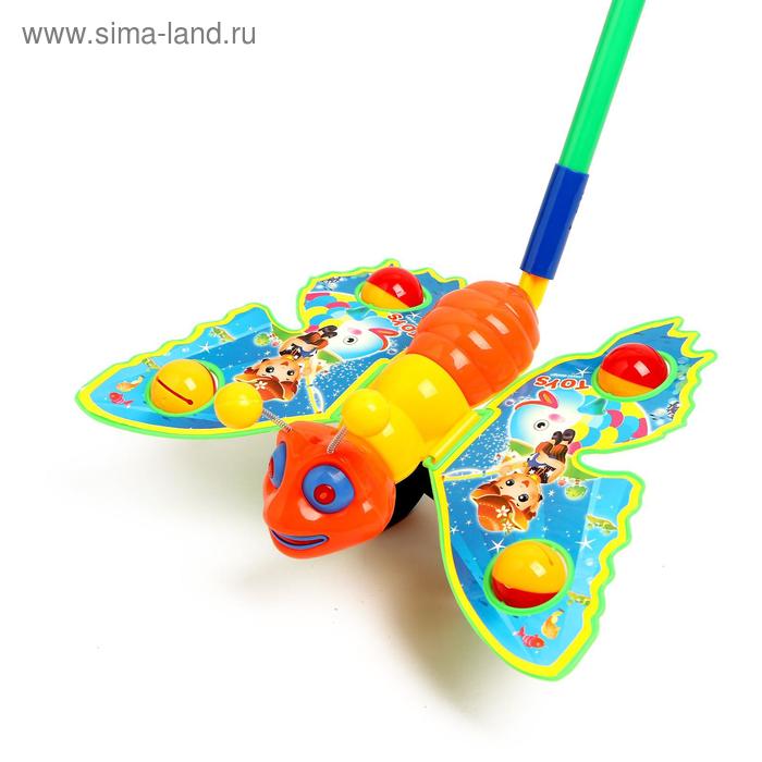 Каталка на палке «Бабочка цветная», длина ручки 42 см, МИКС - Фото 1