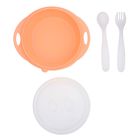 Набор детской посуды, 4 предмета: тарелка на присоске 200 мл, крышка, ложка, вилка, от 5 мес., цвета МИКС - Фото 4