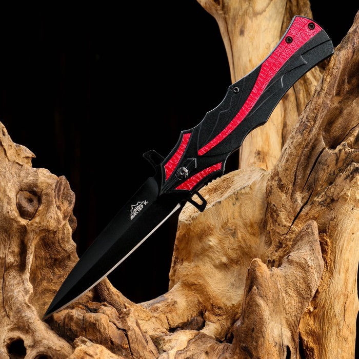 Нож складной "Пламя" черный, красная полоса, 21,5см, клинок 9,5см - Фото 1