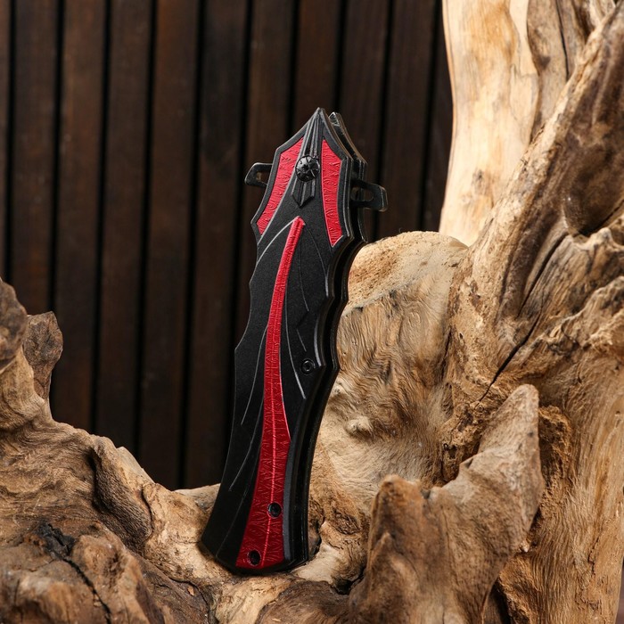 Нож складной "Пламя" черный, красная полоса, 21,5см, клинок 9,5см - фото 1927649009