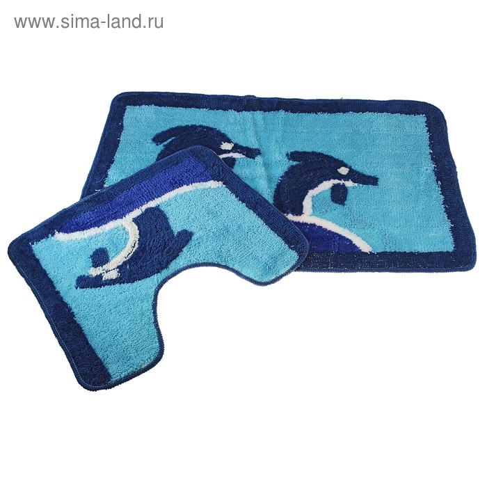 Набор ковриков для ванной и туалета "Дельфины" 2 шт, 50х60, 60х100 см - Фото 1