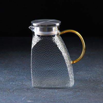 Кувшин для воды Magistro «Сара», 1.3 л, 16.9×19.5 см, с металлической крышкой, стекло, прозрачный