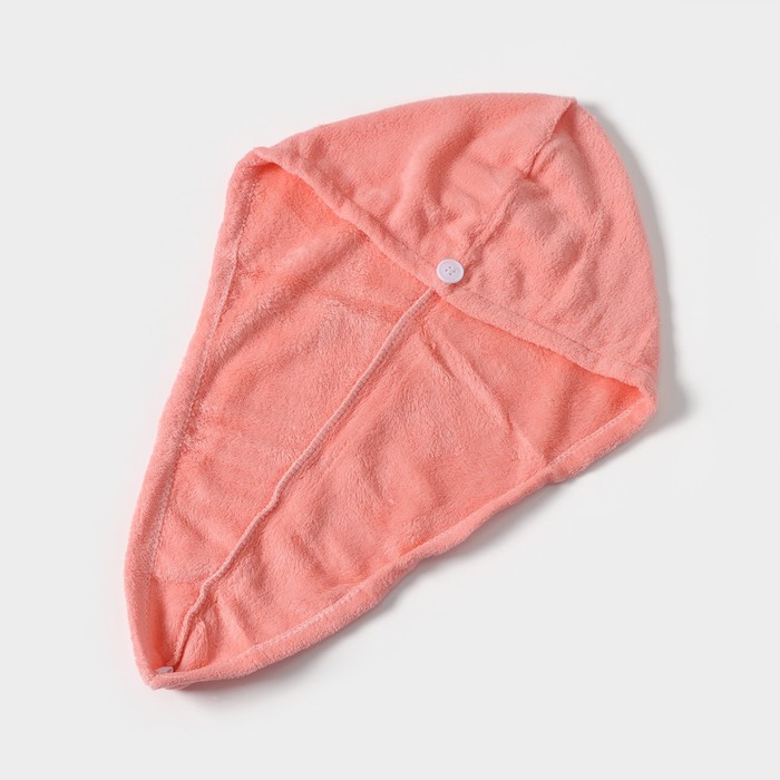 Чалма для сушки волос Доляна, микрофибра, с пуговкой, цвет розовый - Фото 1