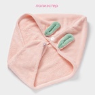 Чалма для сушки волос Доляна «Ушки», микрофибра, с пуговкой, розовая - Фото 2