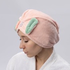 Чалма для сушки волос Доляна «Ушки», микрофибра, с пуговкой, розовая - Фото 5