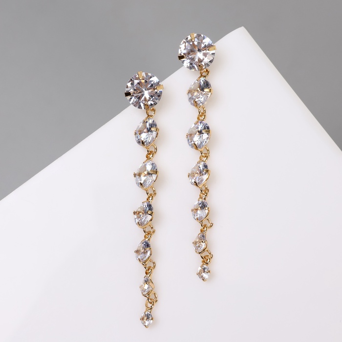 Серьги висячие со стразами «Змейка» L= 6,5, цвет белый в золоте, 6,5 см - Фото 1