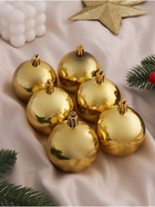 Ёлочные игрушки «Глянец», шары новогодние, d=6 см, набор 6 шт., золотистый - Фото 3