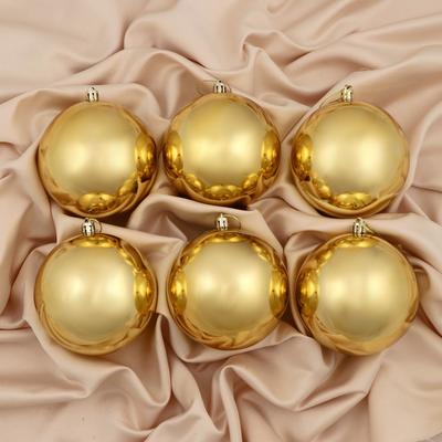 Набор шаров пластик d-10 см, 6 шт "Глянец" золото