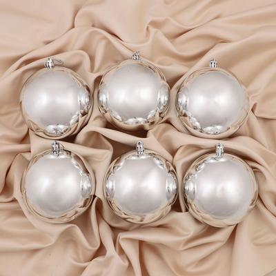 Набор шаров пластик d-10 см, 6 шт "Глянец" серебро