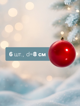 Ёлочные игрушки «Винтажный глянец», шары новогодние, набор 6 шт., d=8 см, красный
