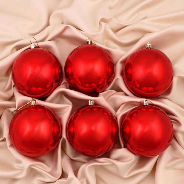 Набор шаров пластик d-10 см, 6 шт "Глянец" красный - Фото 1