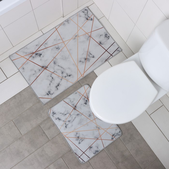 Набор ковриков для ванной и туалета Доляна «Мрамор», 2 шт, 50×80 см, 40×50 см