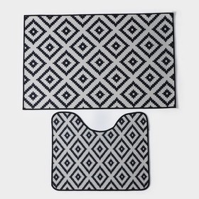 Набор ковриков для ванной и туалета Доляна «Грета», 2 шт: 50×80, 40×50 см, цвет чёрно-белый