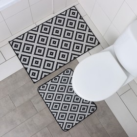 Набор ковриков для ванной и туалета Доляна «Грета», 2 шт: 50×80, 40×50 см, цвет чёрно-белый