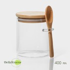 Банка для хранения сыпучих Bella Tenero «Эко», 400 мл, 10.5×8.5 см, с бамбуковой крышкой, с ложкой, стекло - Фото 1