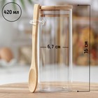 Банка стеклянная для сыпучих продуктов с бамбуковой крышкой и ложкой «Эко», 420 мл, 8,3×6,7×15,5 см - Фото 2