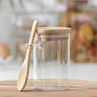 Банка стеклянная для сыпучих продуктов с бамбуковой крышкой и ложкой «Эко», 280 мл, 8×6×10,5 см - Фото 1