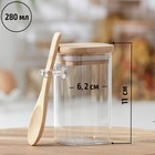 Банка стеклянная для сыпучих продуктов с бамбуковой крышкой и ложкой «Эко», 280 мл, 8×6×10,5 см - Фото 2