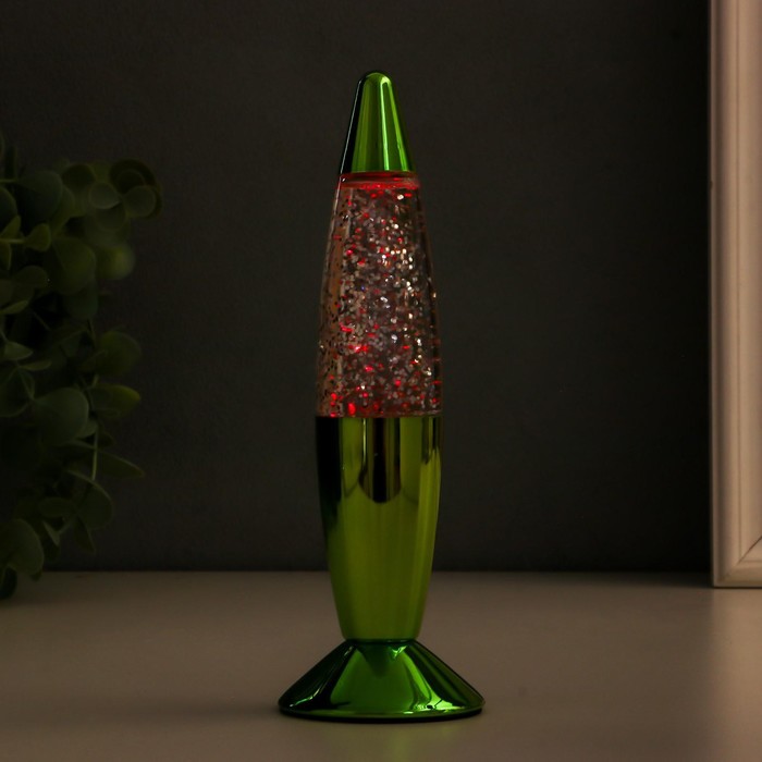 Светильник "Зеленая ракета" LED, лава, блёстки, от батареек 3хLR44 19 см RISALUX - фото 1911987762
