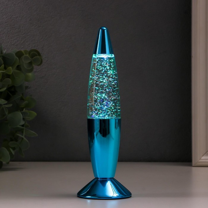 Светильник "Голубая ракета" LED, лава, блёстки, от батареек 3хLR44 19 см RISALUX - фото 1911177064