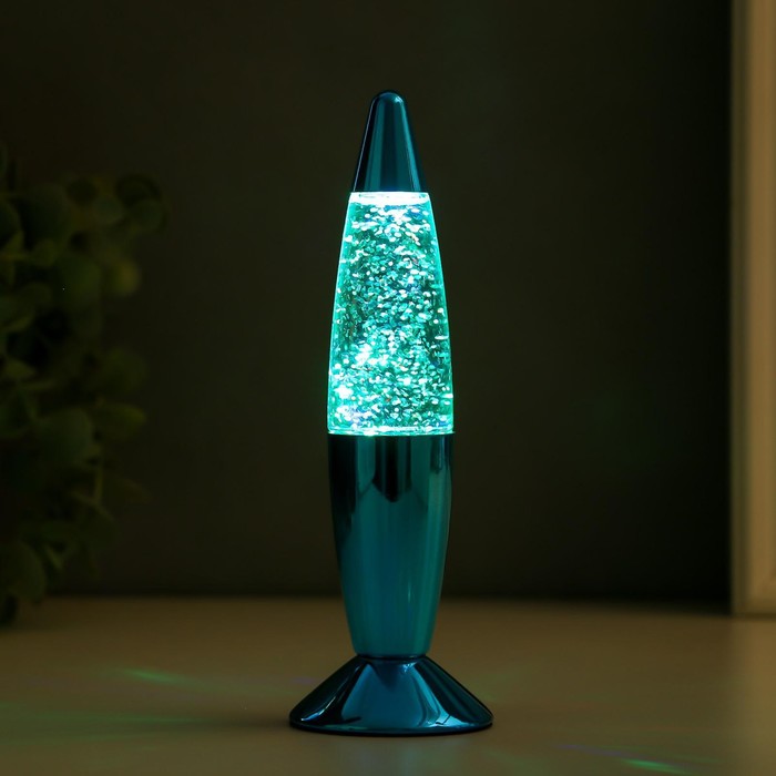 Светильник "Голубая ракета" LED, лава, блёстки, от батареек 3хLR44 19 см RISALUX - фото 1880247121