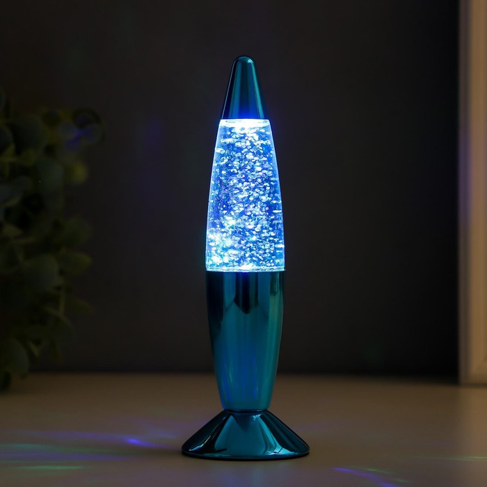 Светильник "Голубая ракета" LED, лава, блёстки, от батареек 3хLR44 19 см RISALUX - фото 1880247122