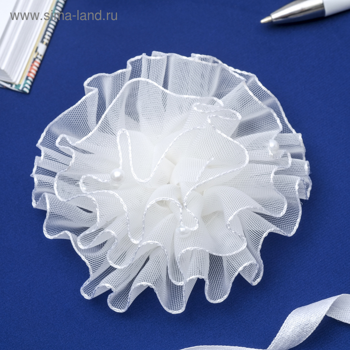 резинка для волос " Школьница" бант многослойный с жемчугом d-7 см - Фото 1