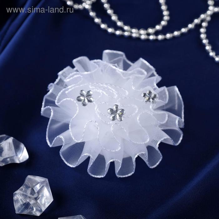 резинка для волос " Школьница" бант многослойный с цветочками d-10 см - Фото 1