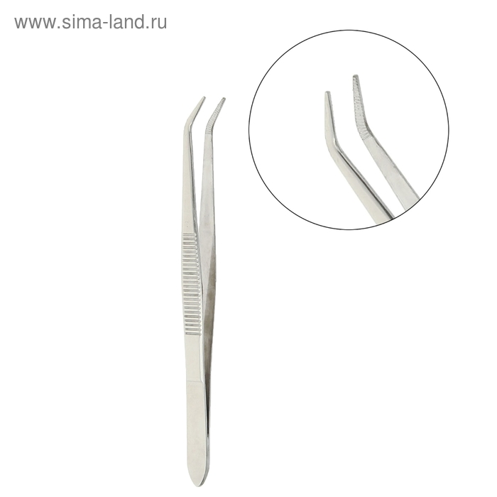 Пинцет загнутый, рифлёный, 11,5см, цвет серебристый - Фото 1