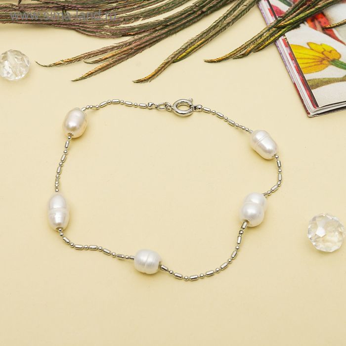 Браслет «Жемчуг речной» на ниточке, рис, цвет белый - Фото 1