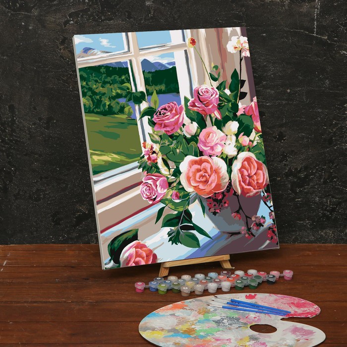 Картина по номерам на холсте с подрамником «Букет роз на окне» 40 × 50 см - фото 1885116980