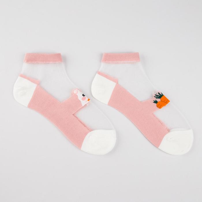 Носки женские "Заяц с морковкой", цвет белый/розовый, размер 36-40 - Фото 1