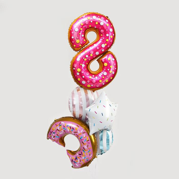 Набор воздушных шаров «8 лет, пончик», фольга, 5 шт. - Фото 1