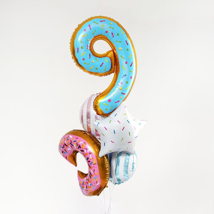 Набор воздушных шаров «9 лет, пончик», фольга, 5 шт. - Фото 1