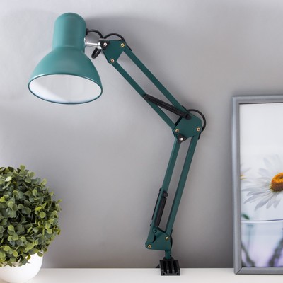 Лампа настольная Е27, h=55 см, шарнирная, на зажиме (220В) зеленая RISALUX
