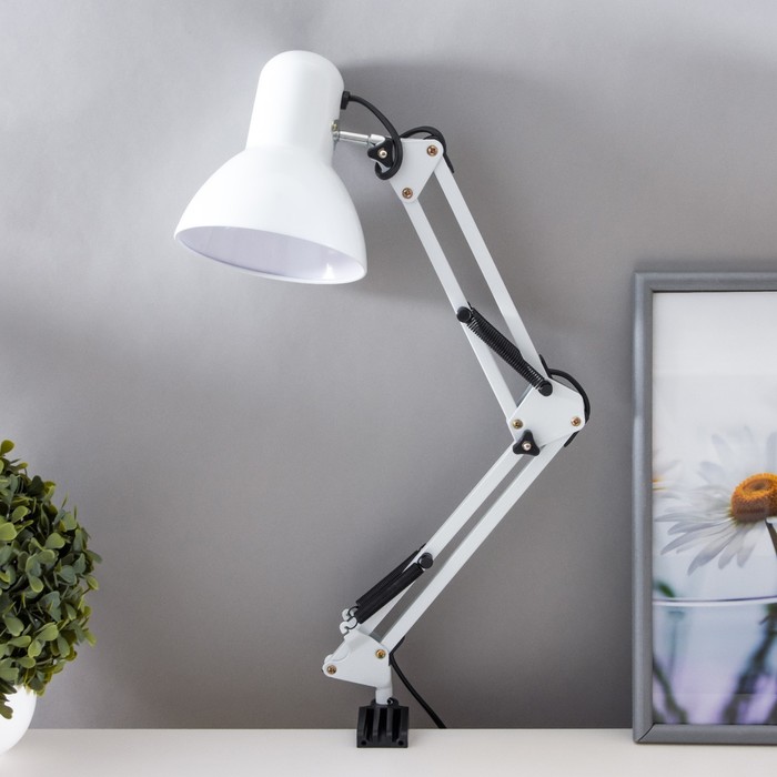 Лампа настольная Е27, h=55 см, шарнирная, на зажиме (220 В) белая RISALUX - Фото 1