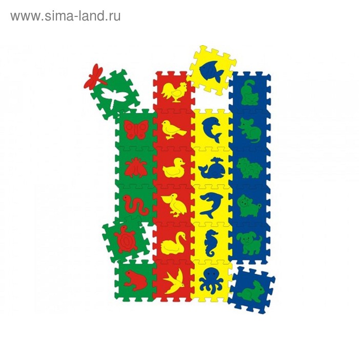 Мягкий коврик-пазл "Звери, птицы, рыбы, насекомые", 24 элемента - Фото 1