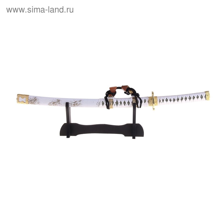 Сувенирное оружие «Катана на подставке», белые ножны с золотыми брызгами - Фото 1