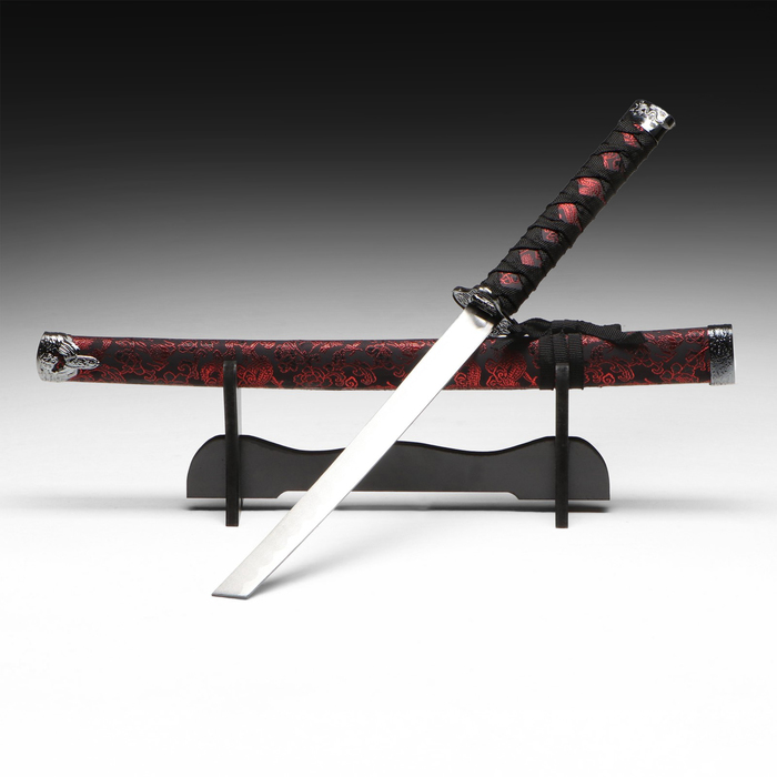 Макет оружия «Сувенирная катана на подставке», чёрные ножны с красным узором, 70 см - Фото 1