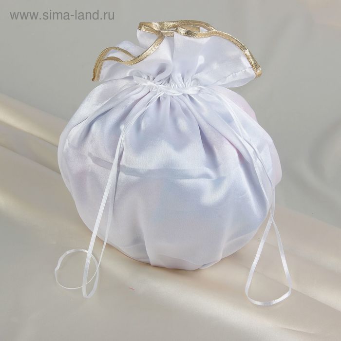 Сумочка невесты в виде мешочка, атласная, цвет белый - Фото 1