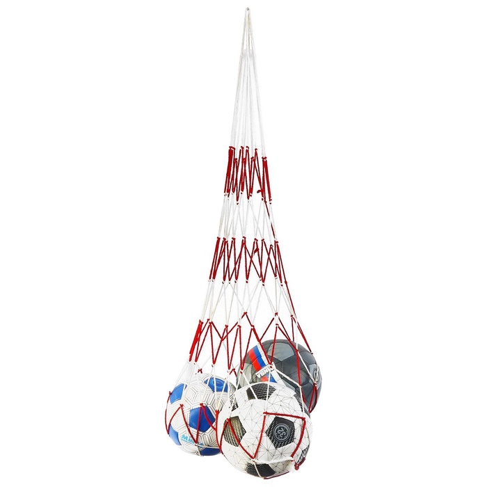 Сетка для переноски мячей ONLYTOP, на 10 мячей, нить 6 мм, 1.2 м, бело-красная - Фото 1