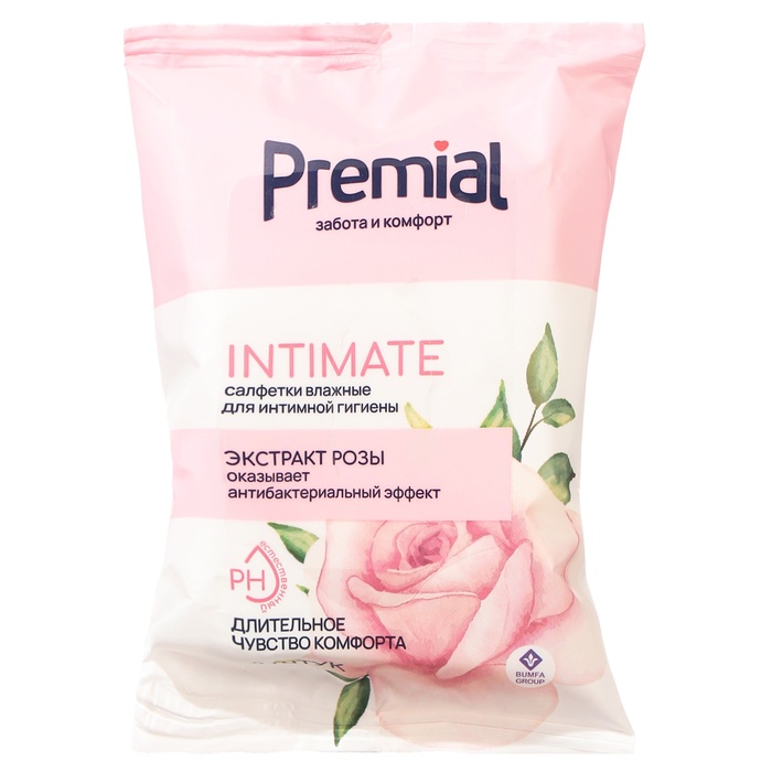 Влажные салфетки Premial Роза, для интимной гигиены, 20 шт.