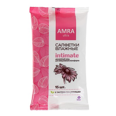 Влажные салфетки Amra, для интимной гигиены, женские, 15 шт.