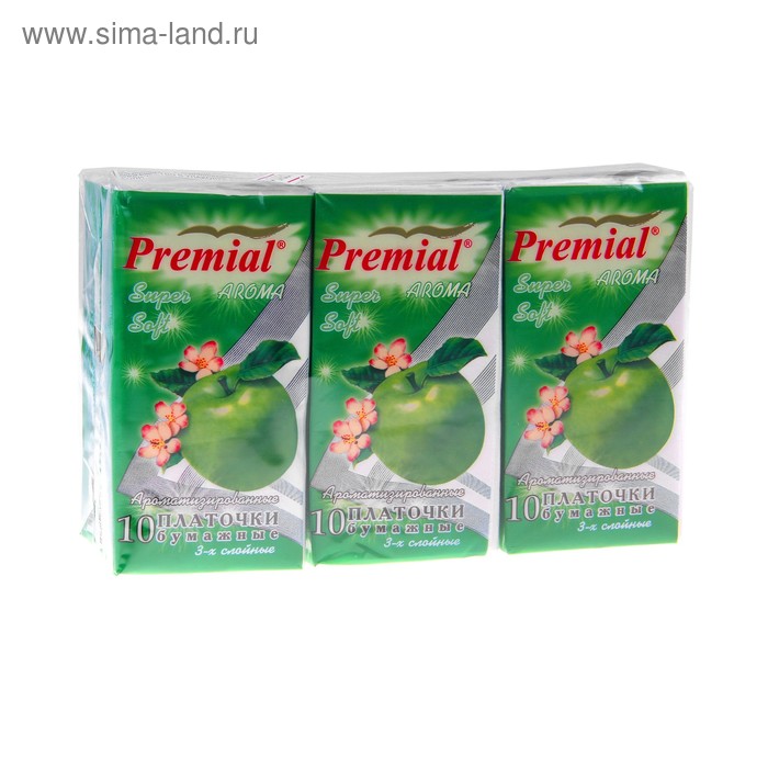 Платочки бумажные «Premial» Зеленое яблоко, трехслойные, 10 шт/уп - Фото 1